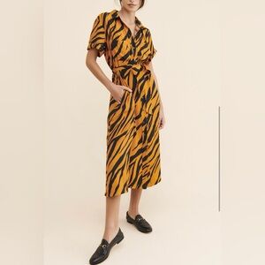 Maeve by Anthropologie Tiger Print Midi Dress in Orange and Black